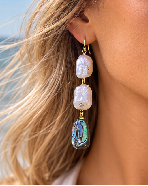 Pearl and Abalone Drop Earring