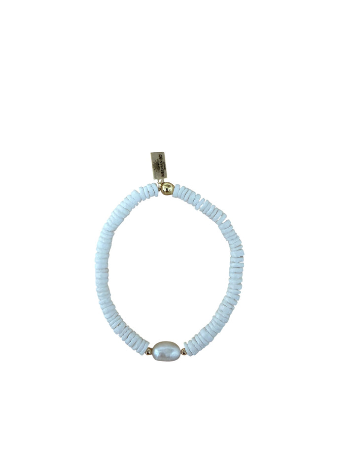 Puka Shell and White Pearl Bracelet