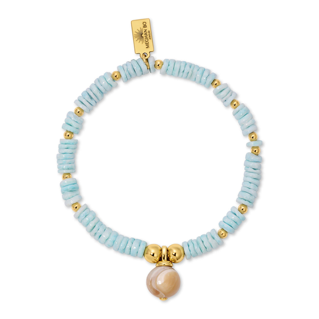 Sea Blue Shell and Pearl Bracelet