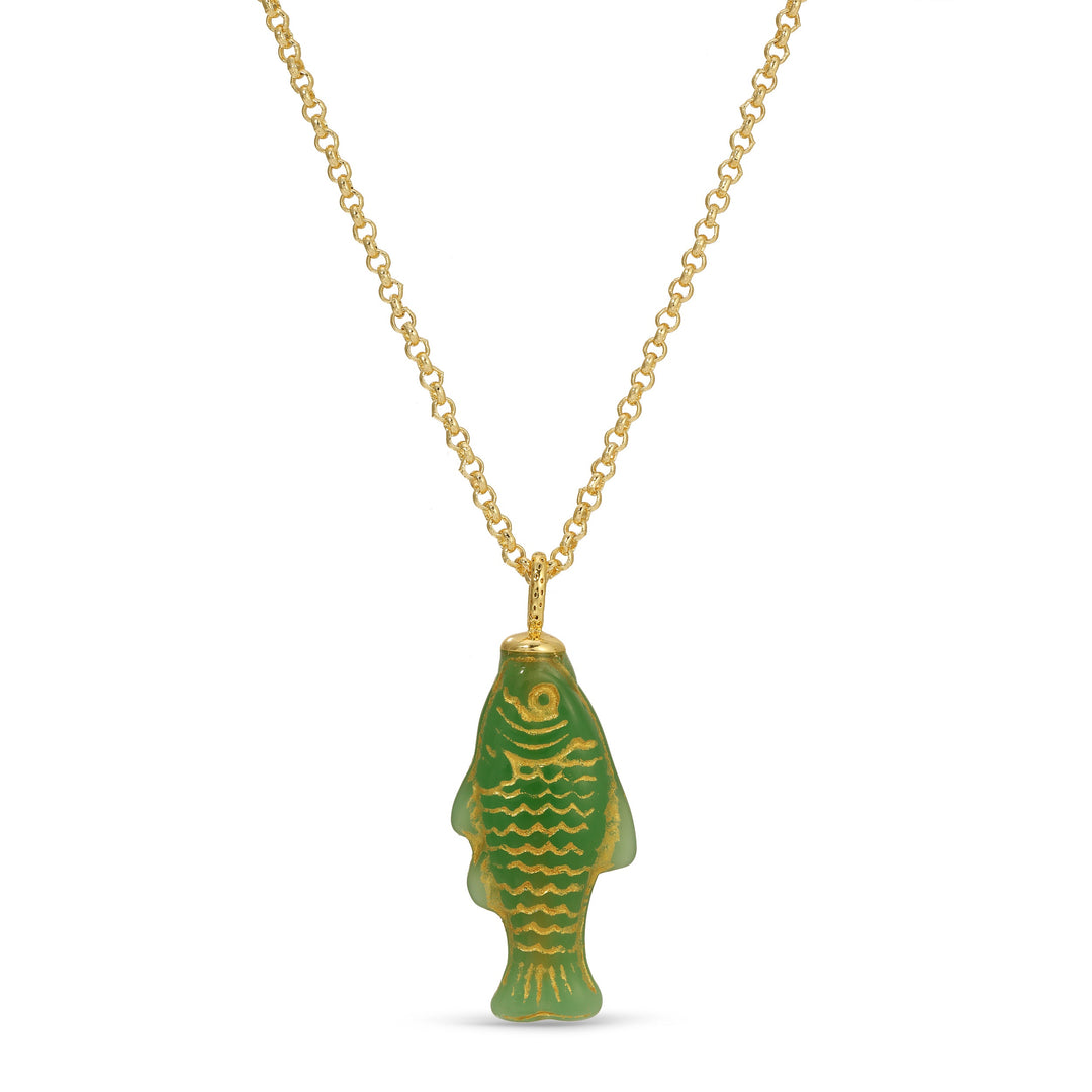 Green Glass Fish Necklace