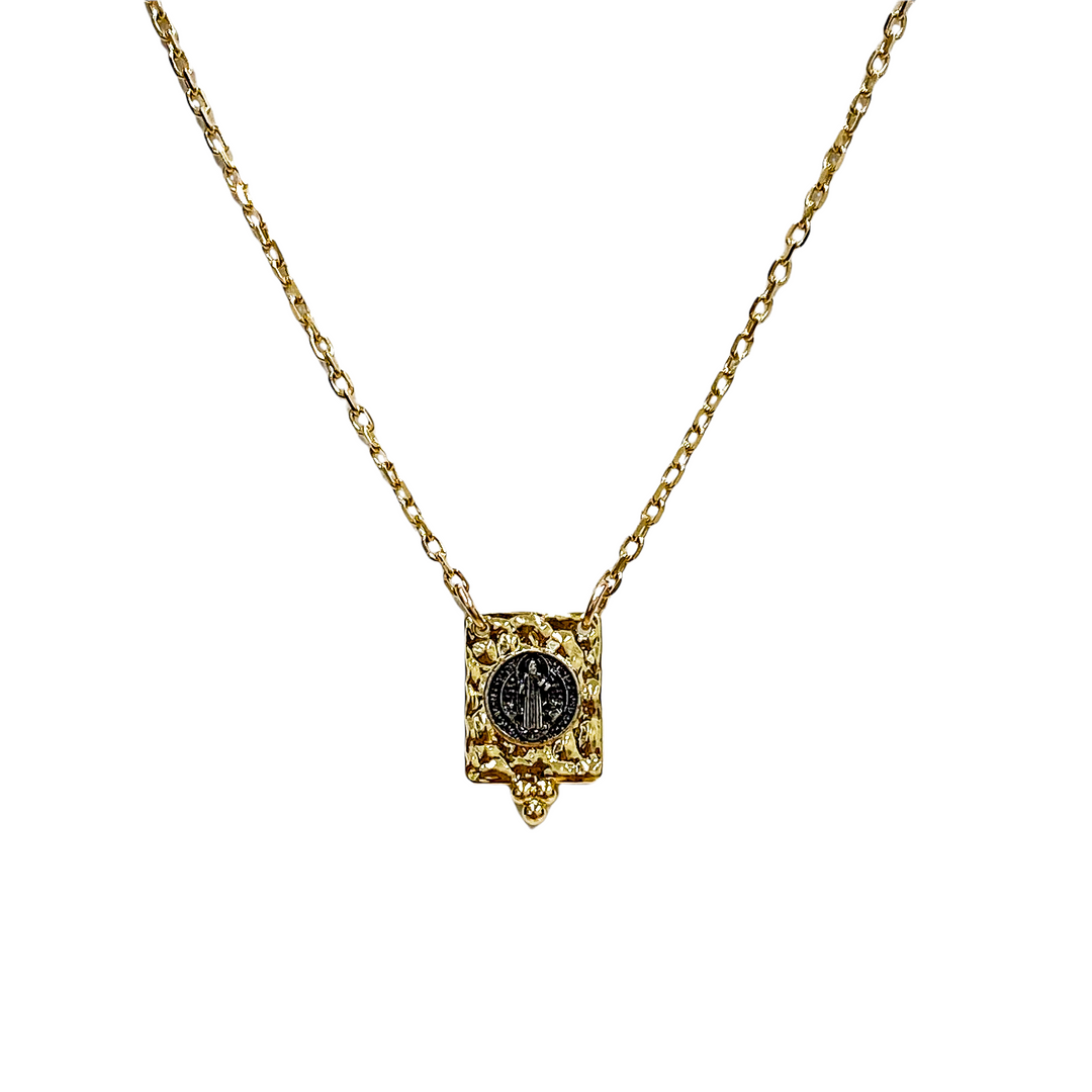 Black and Gold Saint Benedict Medallion Necklace